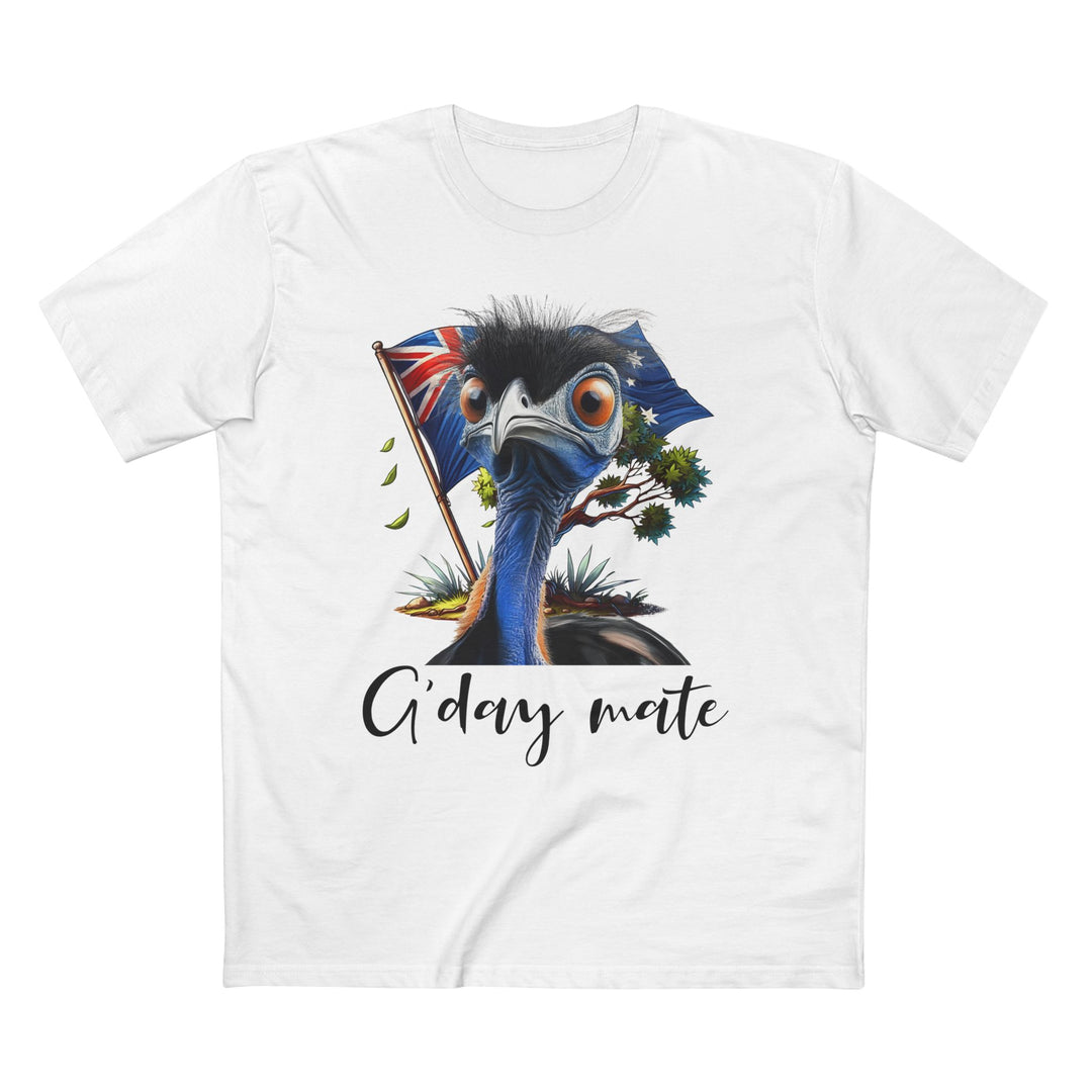 Aussie Cassowary T-Shirt — "G'day Mate" with Australian Flag