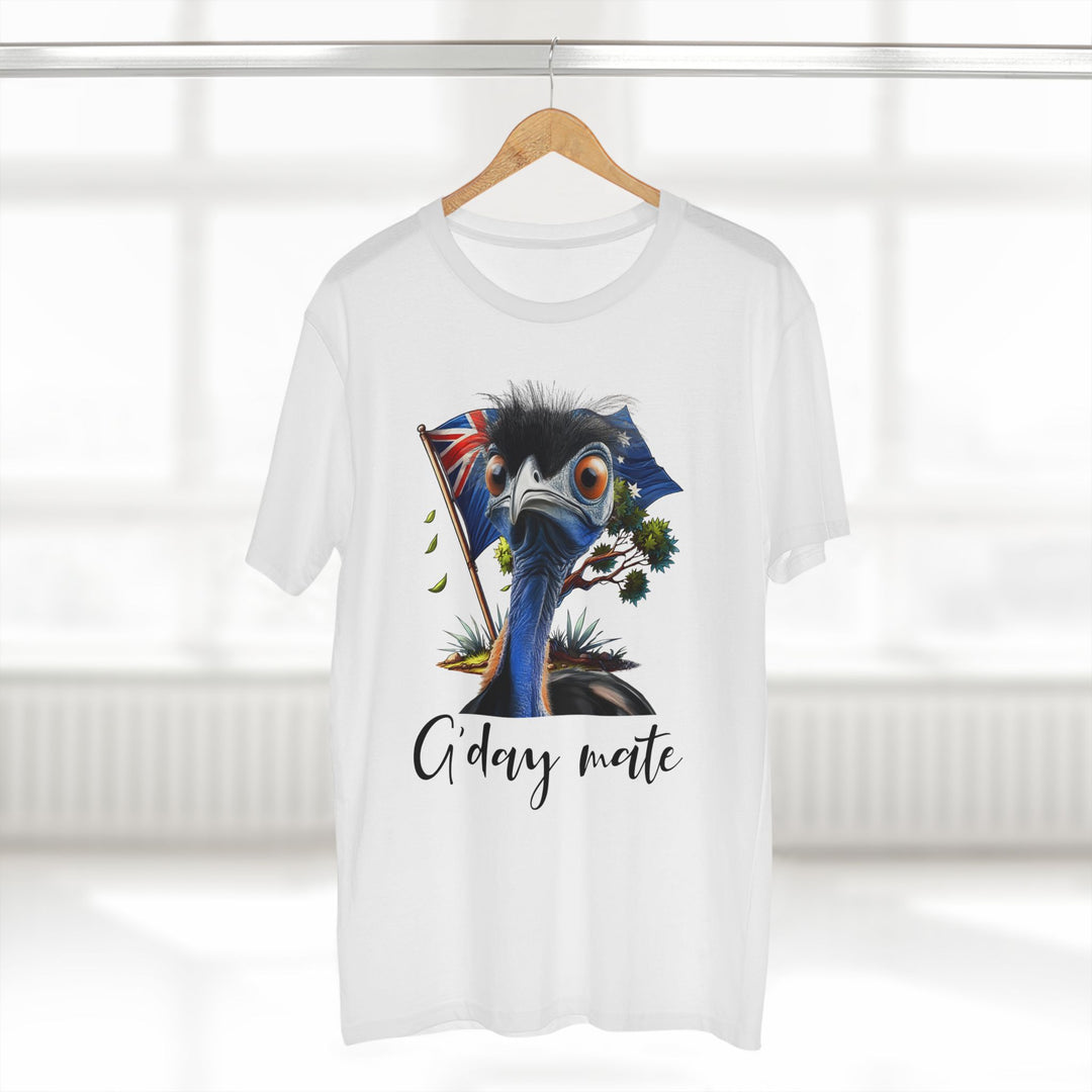 Aussie Cassowary T-Shirt — "G'day Mate" with Australian Flag